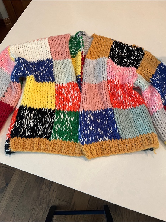 Polagram Sweaters - Multicolor Patchwork Chunky Knit Cardigan Sweater - Women